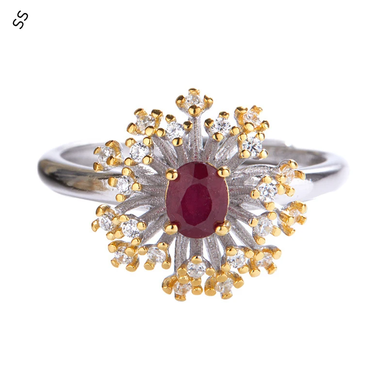 

Niche Design Light Luxury Jewelry S925 Sterling Silver Inlaid Natural Ruby Gems Ring Female Personality Index Finger Accessories