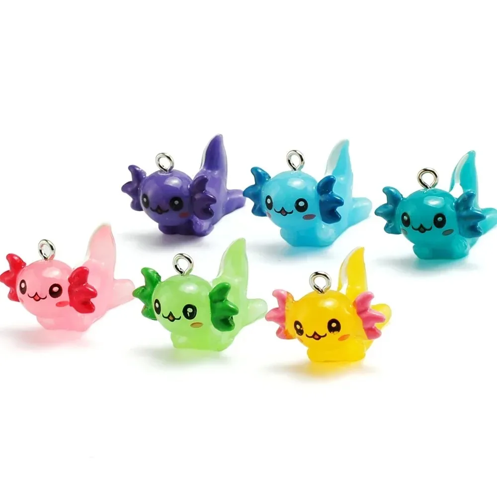 Kawaii Luminous Axolotl Hexagon Dragon Resin Charms Mini Animal Fish Pendants DIY Earrings Keychain Jewelry Making Supplies
