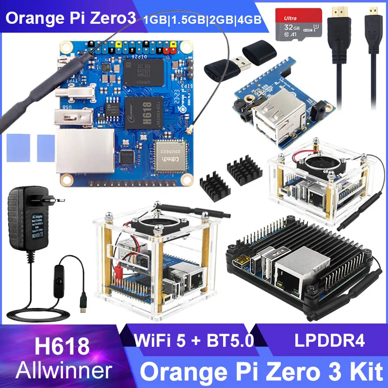 Laranja Pi Zero3 4GB 2GB 1GB 1.5GB RAM Allwinner H618 64-bit 16MB SPI Flash Banda Dupla WiFi5 + BT5.0 Gigabit LAN Laranja Pi Zero 3