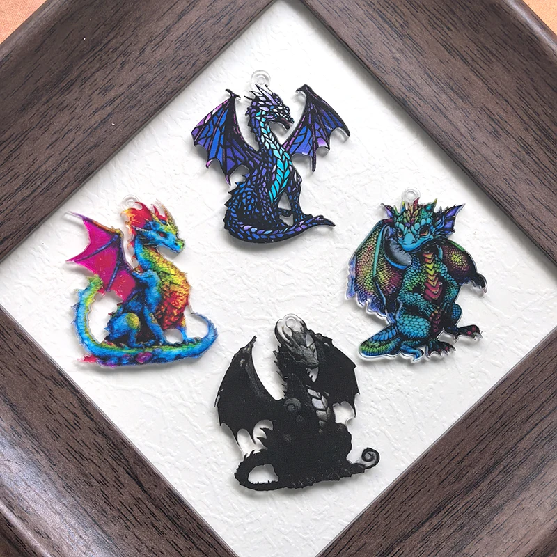 8 pièces/paquet chinois fantaisie Dragon acrylique boucle d'oreille breloques Cool aile ptérosaure Anime pendentif bricolage porte-clés fabrication de bijoux