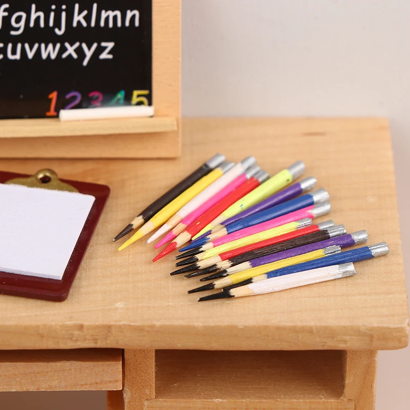 8Pcs 1:12 인형 집 미니어처 펜 미니 컬러 연필 학교 용품 모델 아이 척 놀이 장난감 인형 집 액세서리