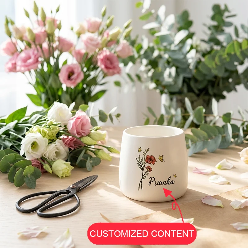 Personalisierte Namens-Kaffeetasse, Individuelle Blumen-Tee-Milch-Saft-Becher, Kreative Trinkbecher, Geburtstags- und Muttertagsgeschenk