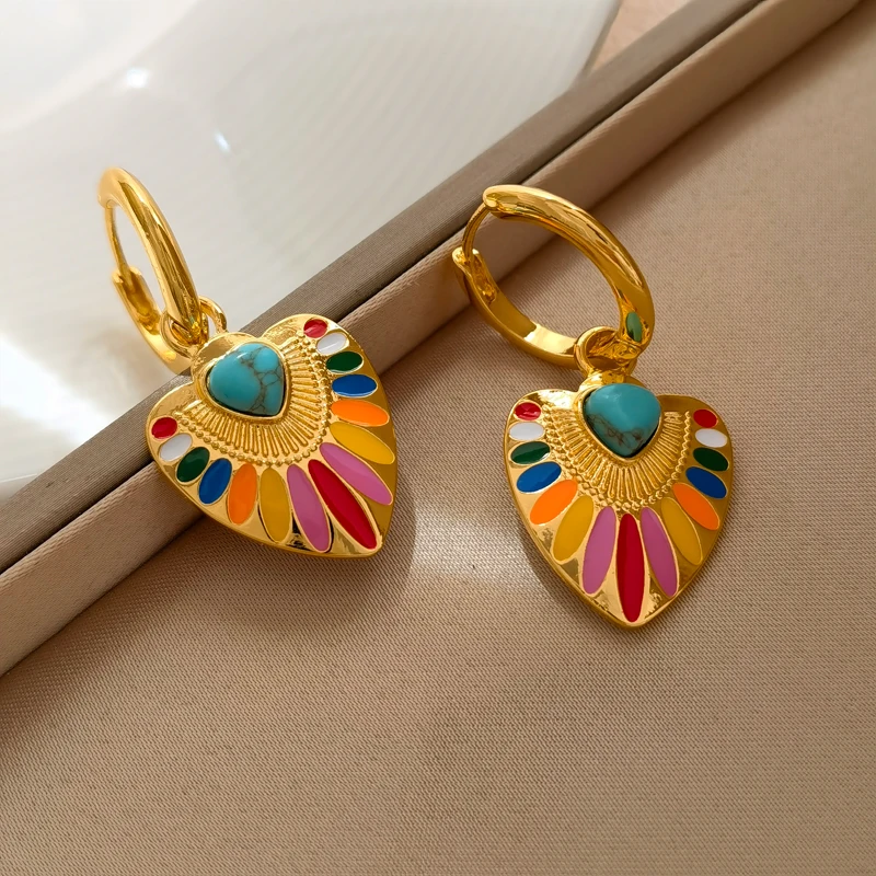 Trendy Jewelry 2023 Trend New Original Design Colorful Heart Dangle Earrings For Women Girl Birthday Party Gift Pretty Style
