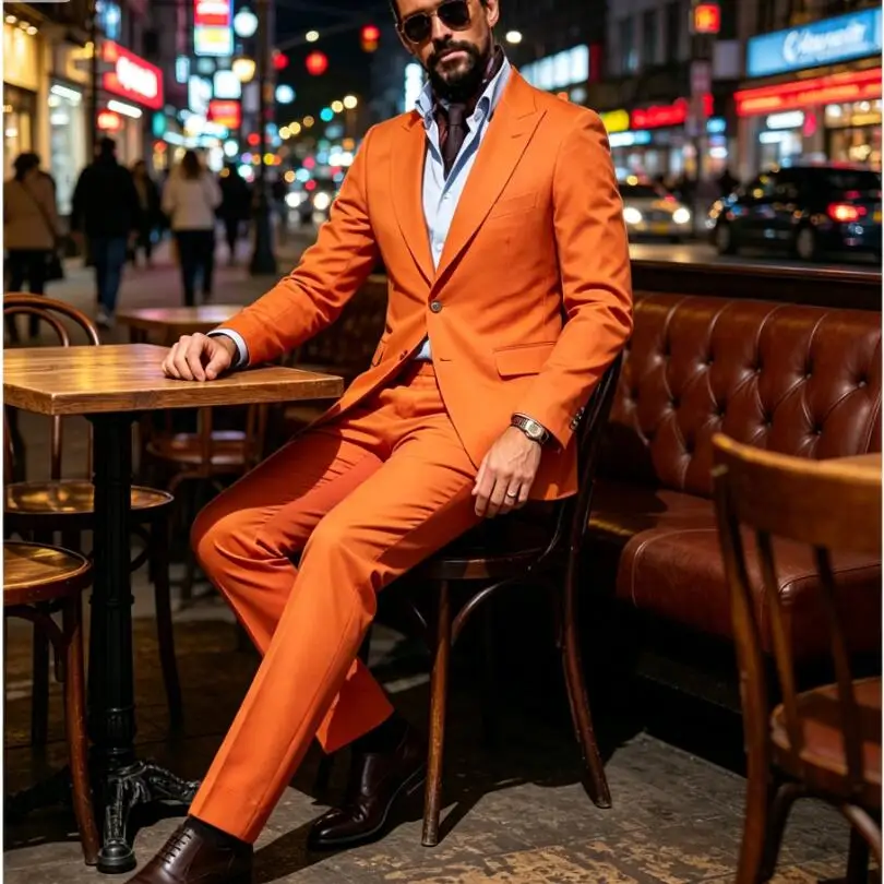 

Latest Design Orange Male suit Tailor Made Best Man Wedding Suits Slim 2 Piece Set Groomsmen Tuxedo Costume Homme (Blazer+Pants)