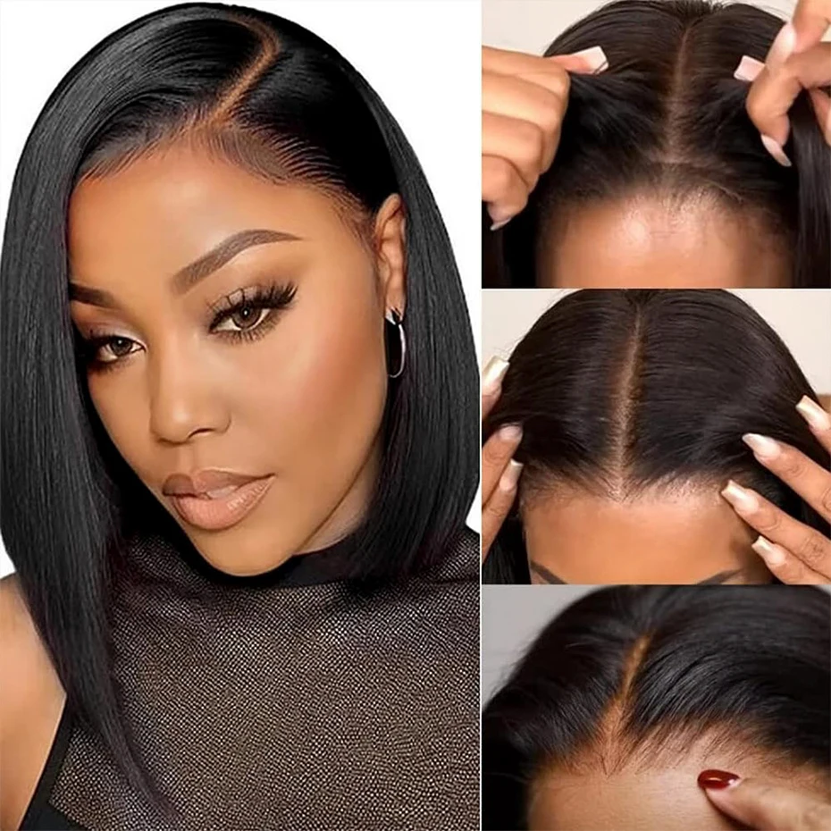 perruque-13x4-bob-frontal-lisse-baguette-100-cheveux-humains-pre-pluckee-noire-5x5-sans-colle-transparente-hd-courte-12-pouces