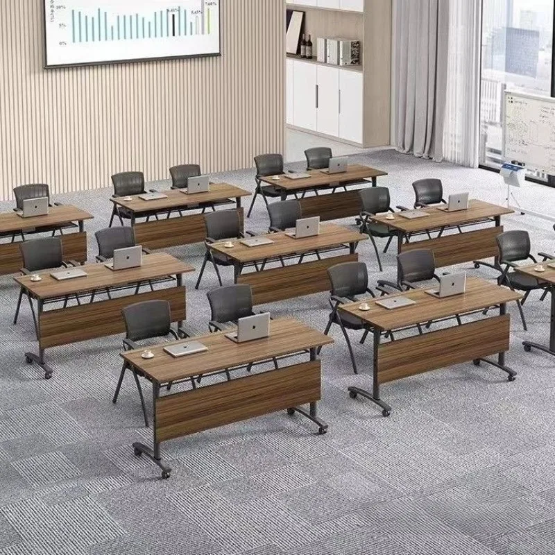 Double training table Three-person removable folding combination table, plus wheel turning table Four-person conference desk