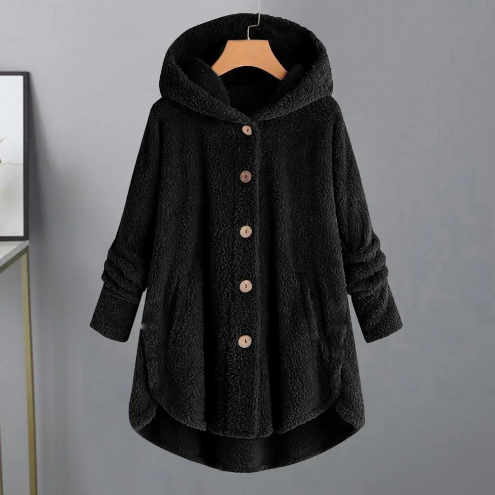 Autumn/Winter Women's Jacket Wool-lined Single Row Irregular Hem Pyjamas Hoodie Loose Medium Long Sleeved Pyjamas Hoodie