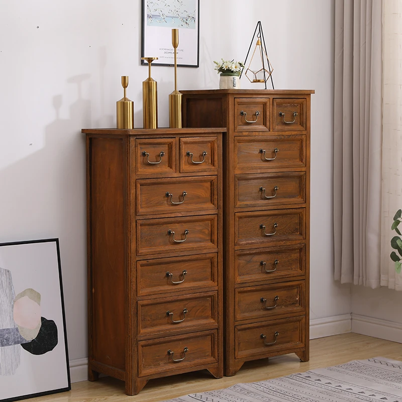 Table Frêne Rétro en Bois Massif, Armoire Latérale à Cinq Seaux, Cabine à Tiroirs, Salon Moderne et Simple, Chambre de Championnat, Américain Long, 50cm