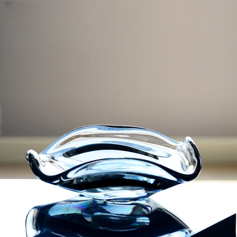 Handmade modern simple blue with square wavy edge glass fruit plate living room dining table coffee table ornament