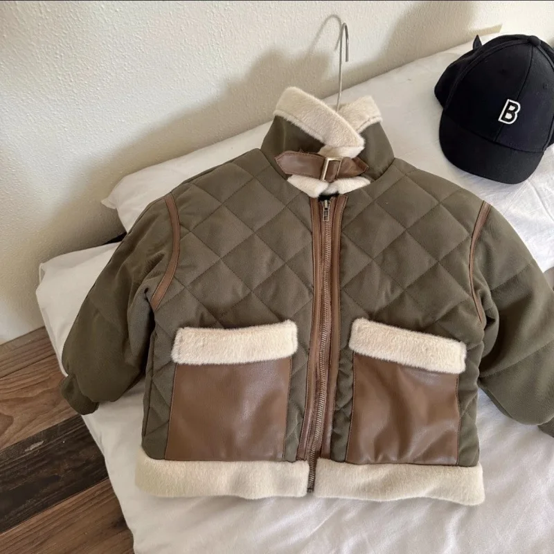 New Winter Cotton Clothing for Children, Including Thick Cotton Jackets with Added Fleece Boys and Girls Warm Jackets