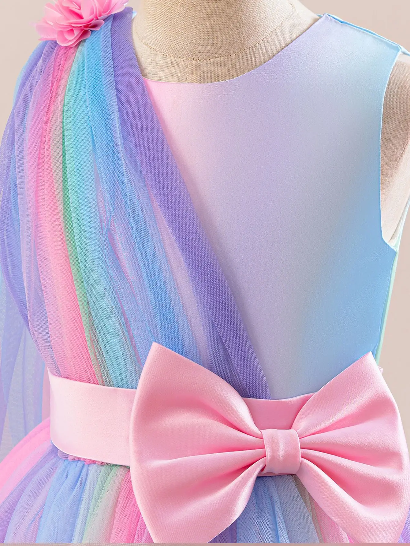 Rainbow Mesh Girls Elegant Bridesmaid Party Dress Kids Wedding Birthday Princess Evening Gown 10 12 Years image 4