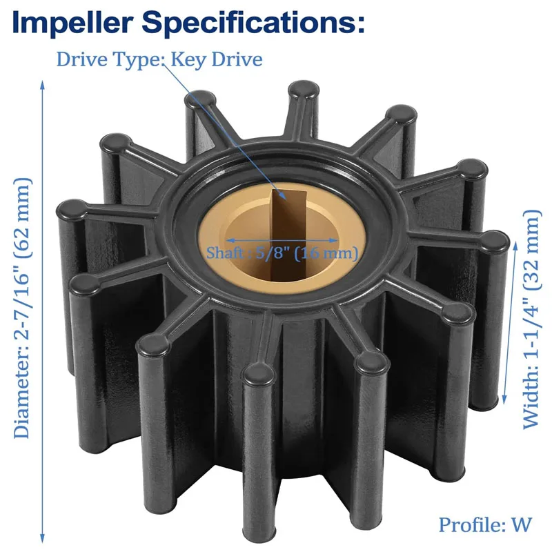 09959K 09959K-SHW 12 Blade Impeller Kit Replacement for Sherwood Water Pump, for Sierra , Yamaha ,Jabsco ,Volvo/OMC More