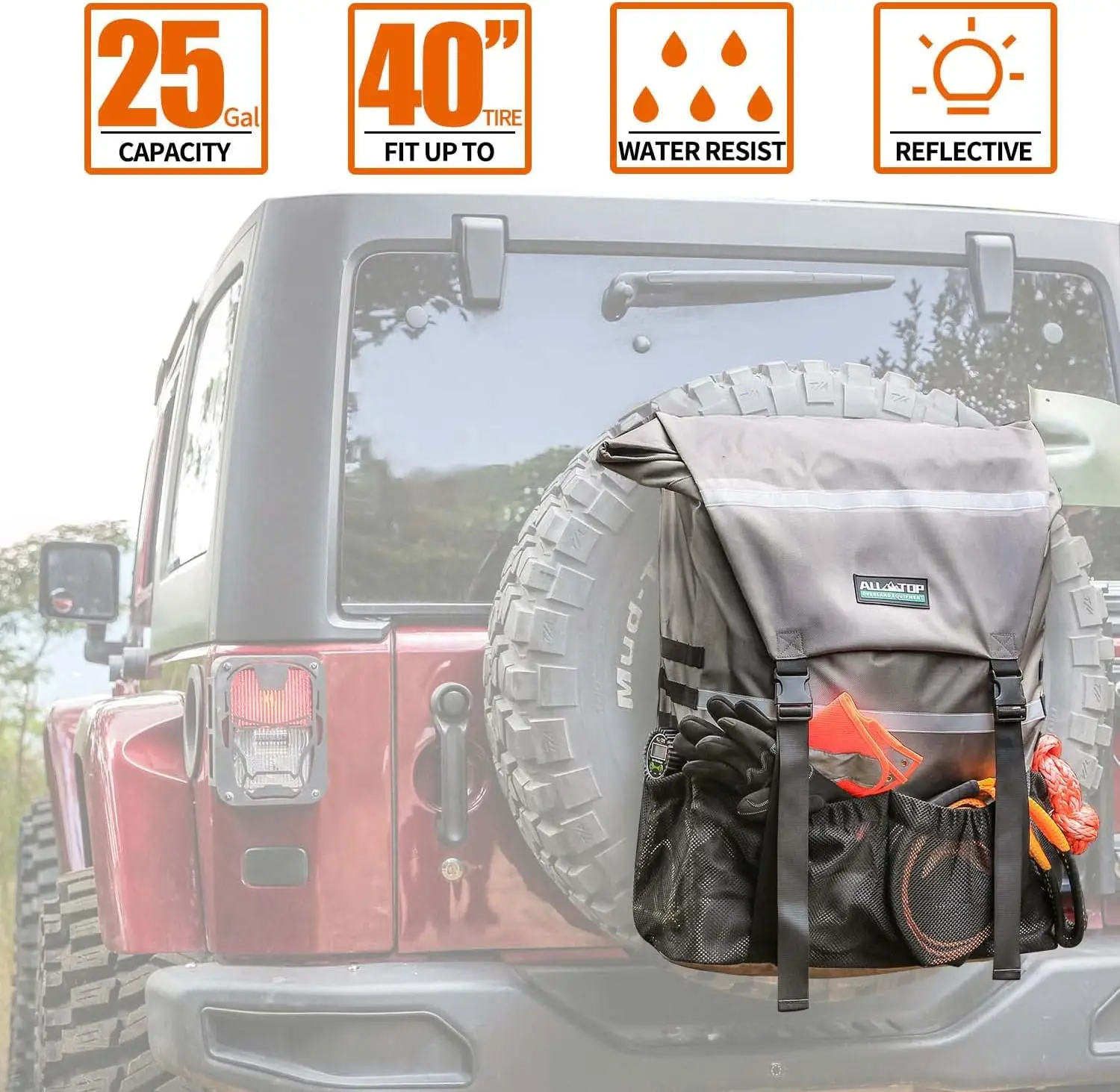 كيس قمامة بغطاء إطار احتياطي مقاوم للماء ومتين من قماش أكسفورد مقاوم للأشعة فوق البنفسجية وشديد التحمل مناسب لمقطورة شاحنة بيك اب 4x4 #4
