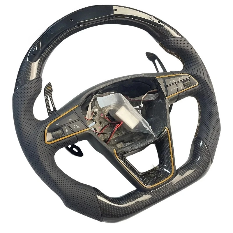 For DIY Splice Carbon Fiber Leather Steering Wheel Cover with Shift Paddles for Volkswagen Golf GTI Tiguan Jetta Seat