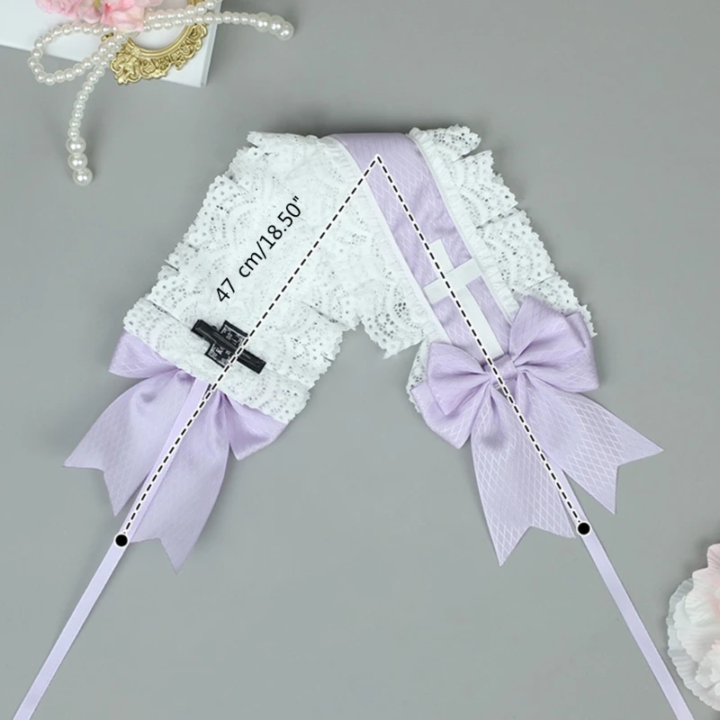 Women Multilayered Lace Headdress with Bow Lovely Lace Delicate Headband Cosplay Nurse Hair Clip Photo Props image 6