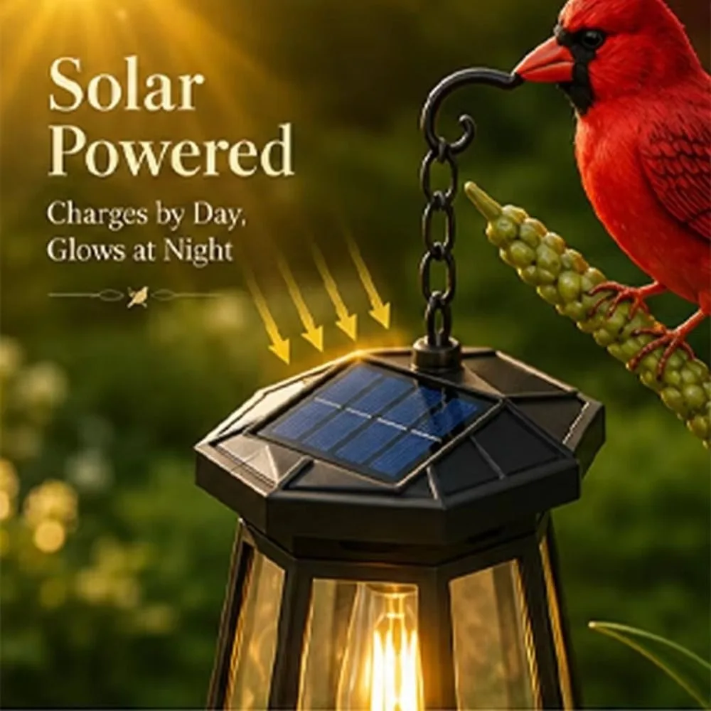 Long-lasting Metal Solar Light Vintage Rustic Red Bird Lantern Bird Ornament Decorative Outdoor Tribute Light Yard Decor