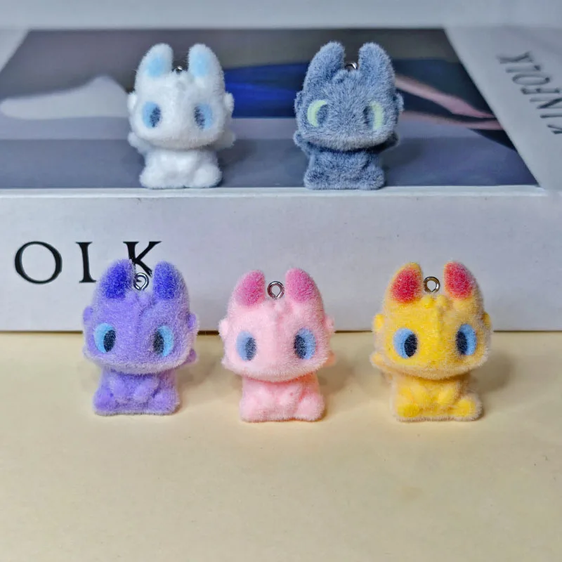 20pcs 3D Flocking Resin Colourful Dinosaurs Cartoon Animal Charms For Keychain Necklace Earnings Making DIY Jewelry Accessories