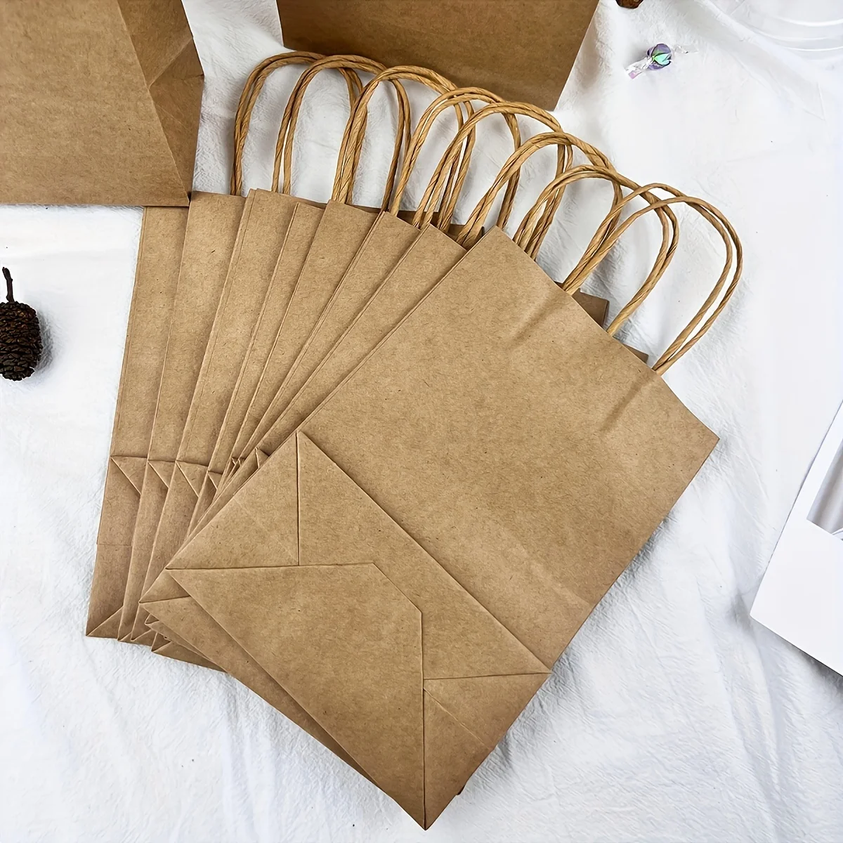 10pcs-Solid color gift bags with handles, kraft paper bags, gift candy bags, suitable for gift packaging, wedding grocery bags