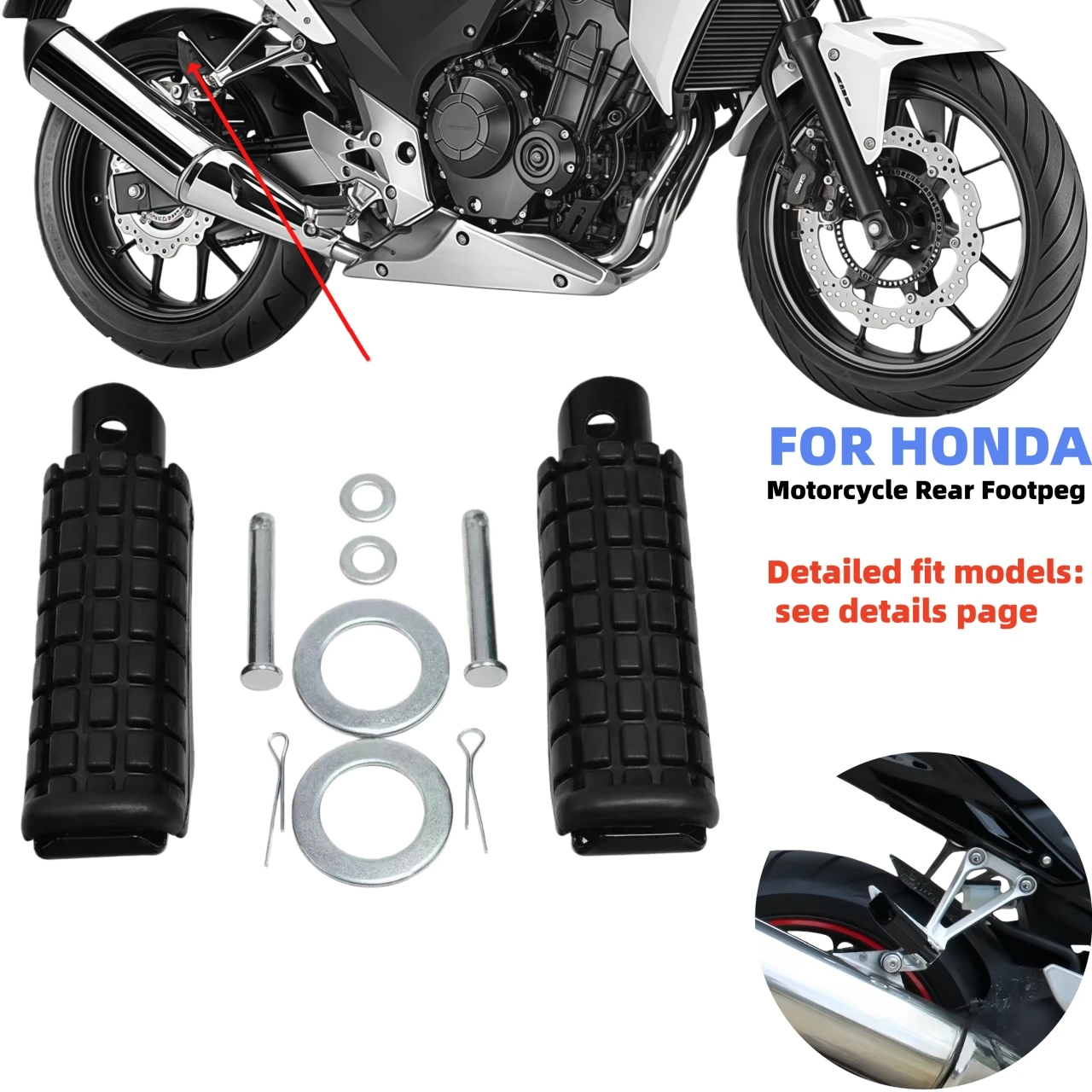 Reposapiés Trasero para Honda CB250 JADE, CB300F, CBR300R, CBR500R, CB750 F R X, HORNET, NIGHTHAWK, SPADA, VTR F2, SEVEN FIFTY