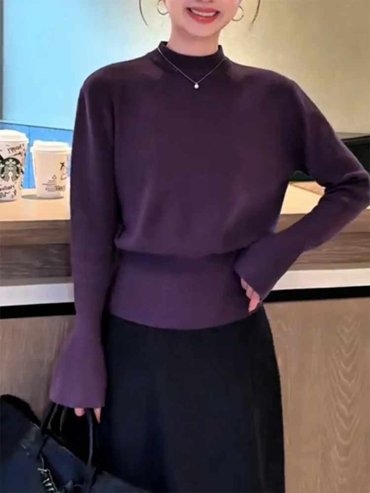 

Корейский трикотаж высокого качества: модный женский топ из шерстяной смеси для осени и зимы, новый, больших размеров, стройнящий, универсальный