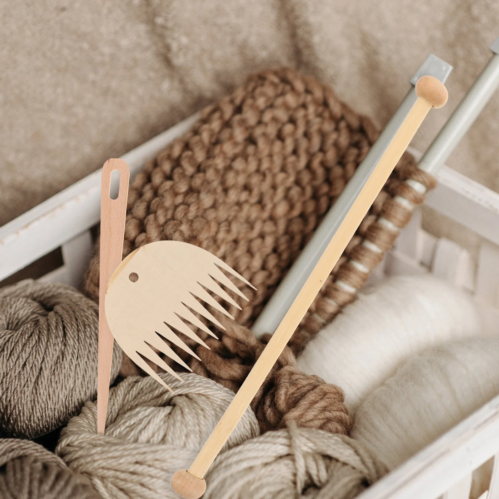 

8Pcs Knitting Tool Kit Stick Set Wooden Weaving Crochet Needles Handcraft Supplies for DIY Tapestry Knitting Weaving