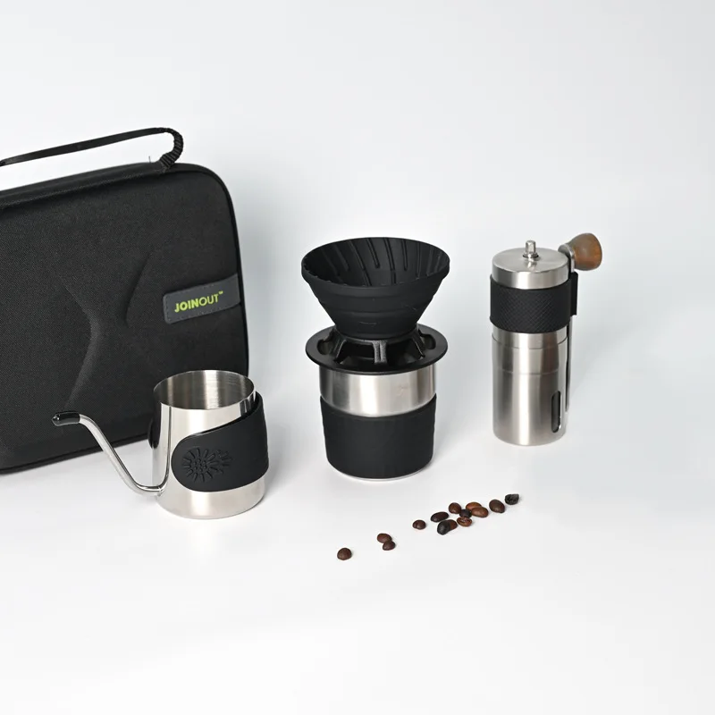 Portable Hand-Crank Coffee Bean inder Cam Set Outdoor Exploration Basic Hand-Poured Coffee Kit Durable Lightweight Design