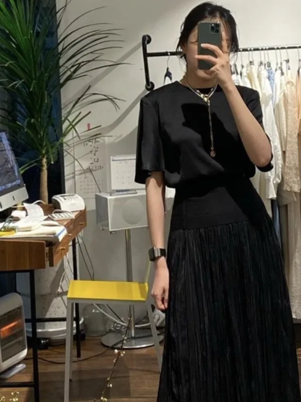 

Hebe Sle Ретро Ele Полная Юбка Высокая Талия Корейская Моя Драпировка Длинная Юбка Женская Ci Commute Полиэфирное Волокно