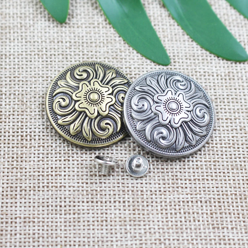 5Pcs Tang Grass Flower Craft Purses Leather Decoration Buckle Conchos Metal Screw Back Buttons Handmade Clothes Accessories