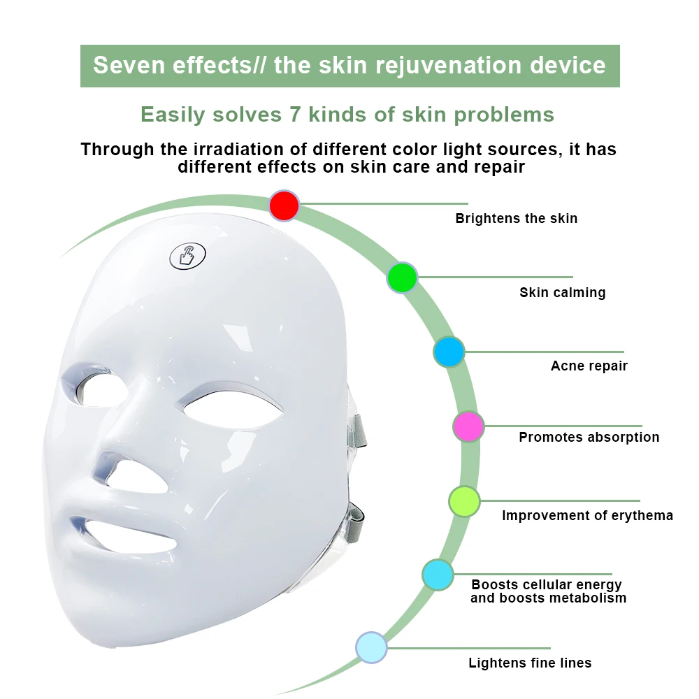 LED Mask 7 Colors Rechargeable Facial Beauty Mask Skin Rejuvenation Home Face Lifting Whitening LED Photon Therapy Face Mask