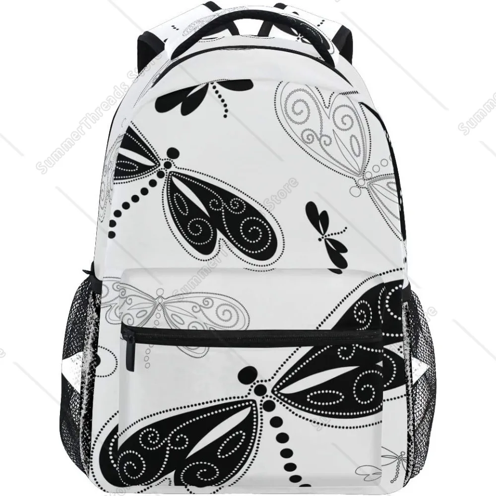

Black and White Dragonfly Print Backpack, Nature - themed Stylish Bag for Art Lovers, Ideal for Daily and School Use