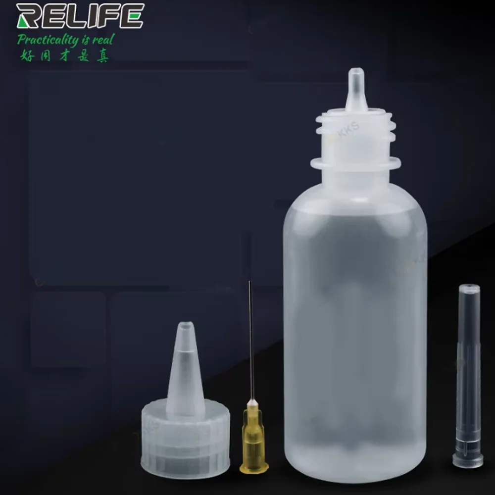 RELIFE RL-054 50ML Solvent Bottle Needle Tip Soldering Cleaning Liquid Flux Alcohol Oil Dispenser Plastic Hand Empty Bottle