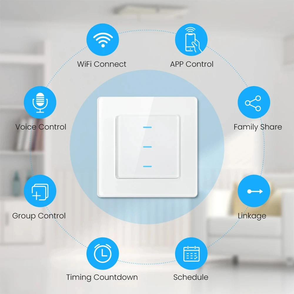 MIUCDA-interruptor de luz inteligente con Panel táctil, dispositivo con WiFi, 1/2/3 entradas, 100-240V, desmontable, funciona con Alexa,Google Home y Alice