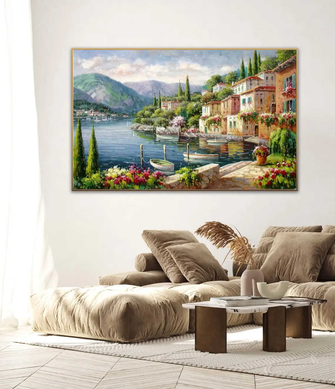 

Como Lake Varenna Italy Hand Painted Oil Paintings European Town Scene Nature Scenery Italian Landscape Canvas Handmade Wall Art