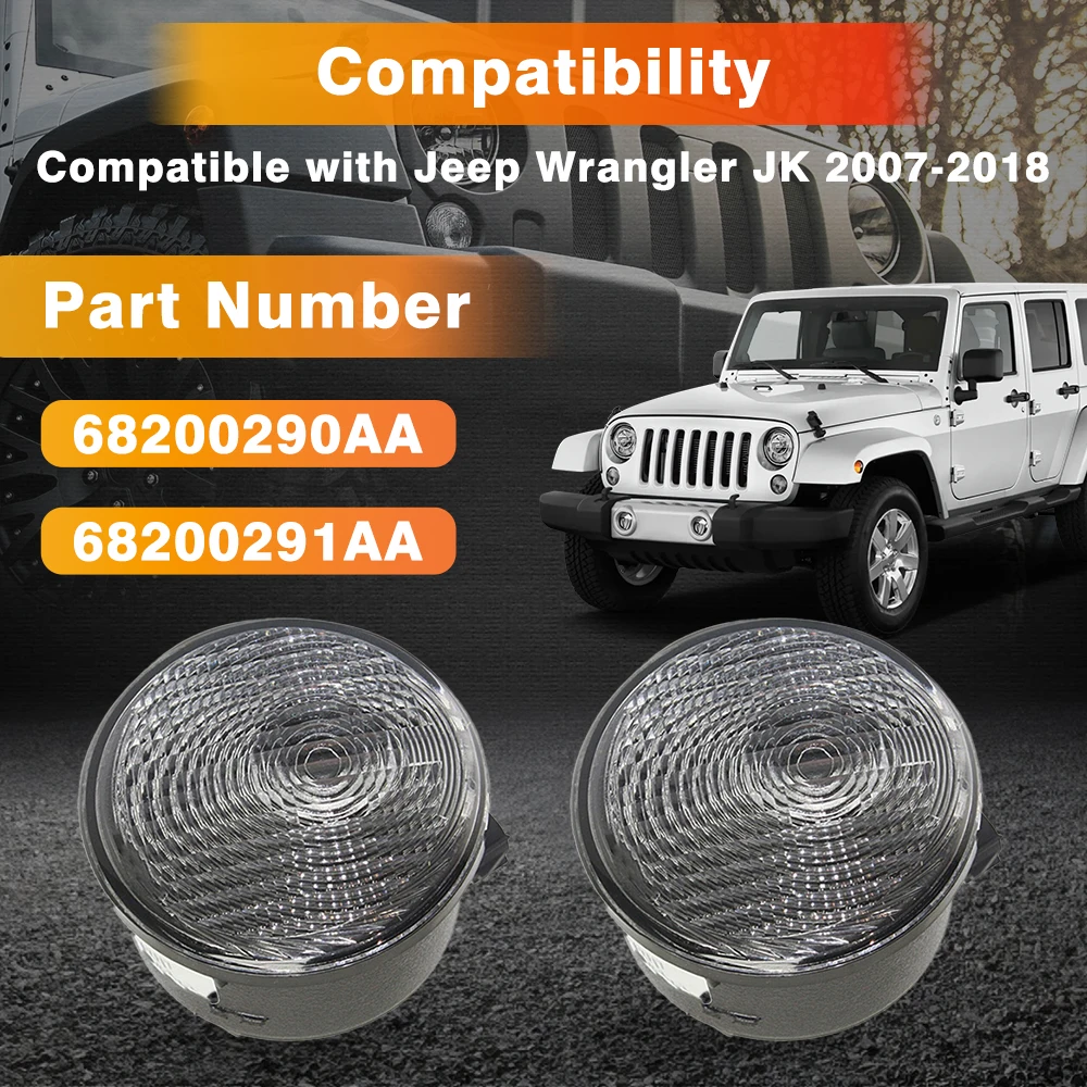 

2Pcs Front Left And Right Turn Signal Light Covers For Jeep Wrangler JK 2007-2018 68200290AA 68200291AA