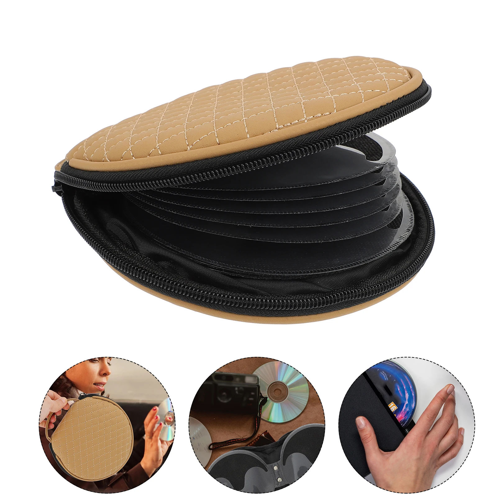

1Pcs Car Cd Storage Bag Vintage Embroidered Plaid Pattern Large Capacity Lightweight Disc Organizer with Handle