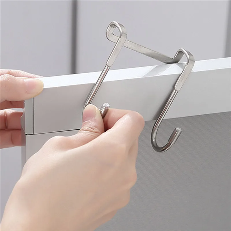 Shower Door Hook Stainless Steel Over Frameless Glass  Hanger Bath Towels Clean Ball Squeegee Holder Rack S-Shape Drilling-Free