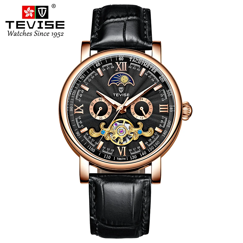 TEVISE Automatic Mechanical For Men Waterproof Leather Luminous Business&Fashion Style Stainless Steel Classic Wristwatch