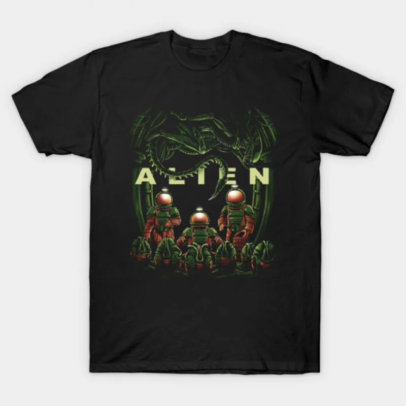 

0410 Scary Sci-Fic Alien Gift T-Shirt Weyland Horror Xenomorph Yutani 100% cotton Short Sleeve Graphic clothes All size tops