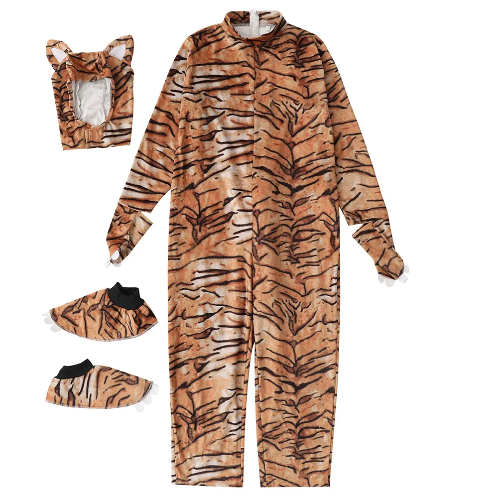 Kinder Cosplay Kostüme Tiger Bodysuit Kinder Pyjama Halloween Karneval Tier Overall Mädchen Jungen Party Performance Kleidung