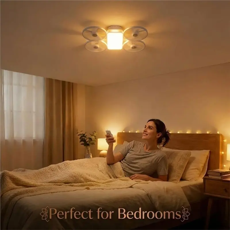 B82B-Led Ceiling Fan Light, Snail In Ceiling Fan With Light E27 Socket, Remote, 3-Color Dimmable Led, For Various Scenarios