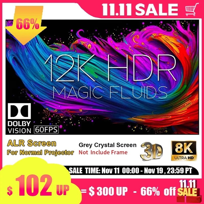 

2024 ALR Nano Grey Кристальный прожектор Screen Anti-светильник, безрамочные проекционные экраны для длинного проектора LT, занавеска 4K HD