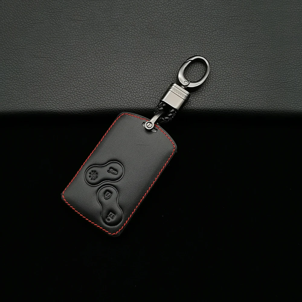 Genuine Leather Car Key Case Smart Key Cover For Renault Clio Logan Megane 2 3 Koleos Scenic Key Card Bag 4 Button Key Shield