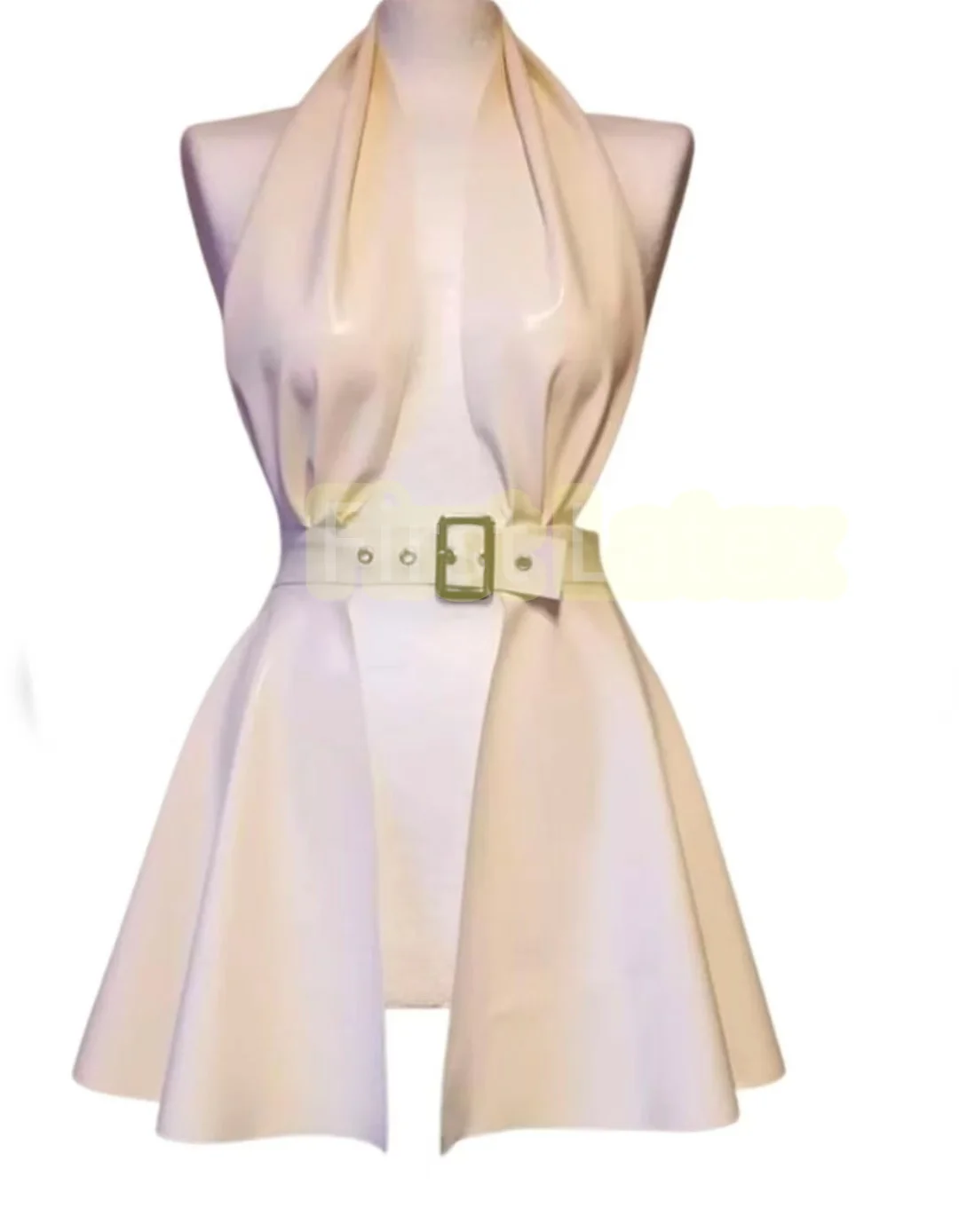 

Handmade Gummi Latex Woman Dress Rubber Halter Neck Peplum Belt Dress Waist Buckle Fetish Rubber Female Backless Skirt Club Wear