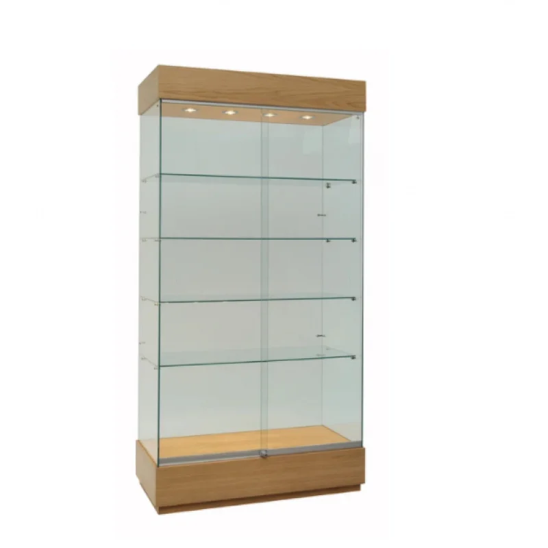 custom.New Design wooden and glass showcase LED display vitrine