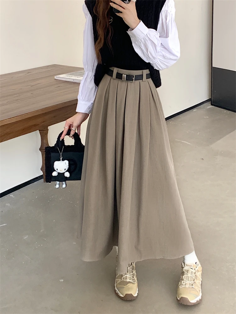2026 New Korean Skirt Women Solid Color Versatile Mid-length Pleated Skirt Large Swing Type Skirt Female Long Skirts for Women