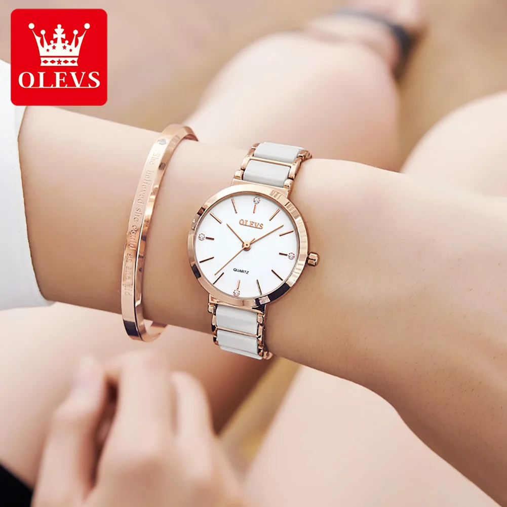 

OLEVS Women's Elegant Watch Ceramic Classic Strap Fashion Lady Gifts Top Waterproof Beauty Lover Gift For Girlfriend Wristwatch