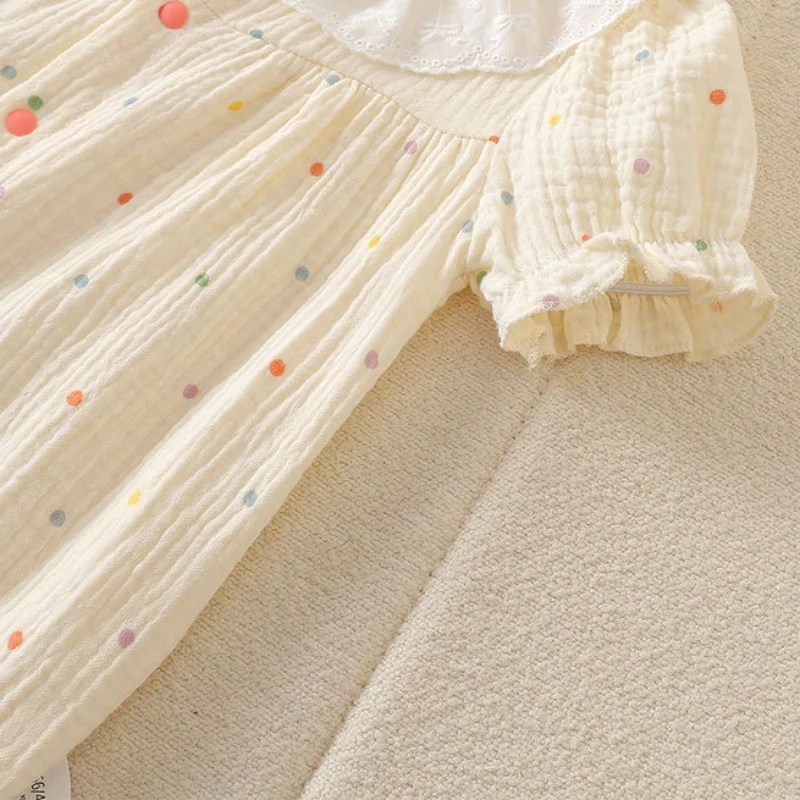 0 - 2 Y 新生児屋外服愛らしい赤ちゃん女の子綿半袖ロンパースレース人形の襟付きキュートで柔らかい生地