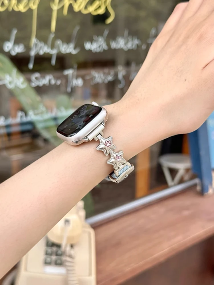 الفاخرة الماس ستار الفرقة ل أبل الترا 10 9 8 7 6 SE 5 الدنيم سوار حزام ل iWatch 38 مللي متر 40 مللي متر 41 مللي متر 42 مللي متر 45 مللي متر 46 مللي متر 49 متر