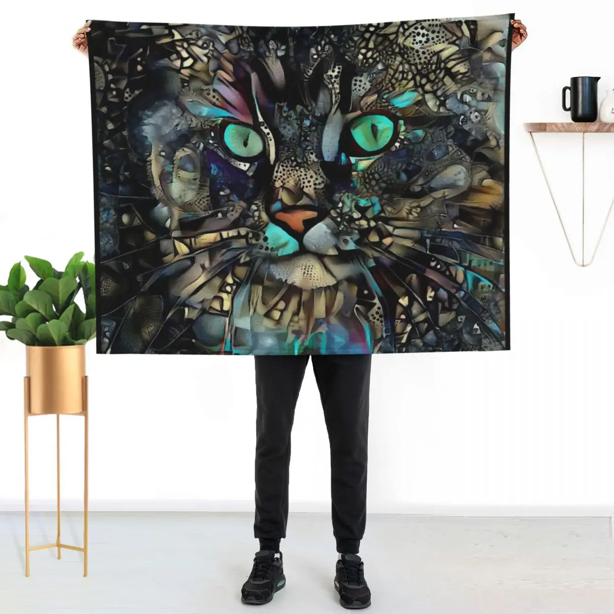 

Ojitos, cat, gato, chat, chaton, kitty, lea roche paintings Throw Blanket Faux Fur Soft Warm Blanket for Bed