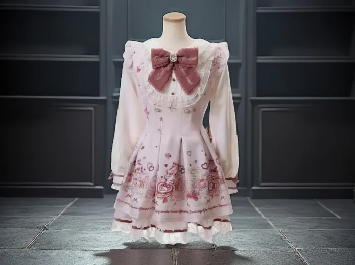 

Женская нижняя юбка, белые платья Лолиты, платье Mine в японском стиле, массовое производство, платья Liz с кукольным воротником и длинными рукавами с принтом